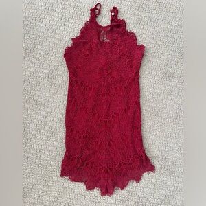 Free People Red Lace Whimsigoth Dress Floral Sleeveless Button Size XS